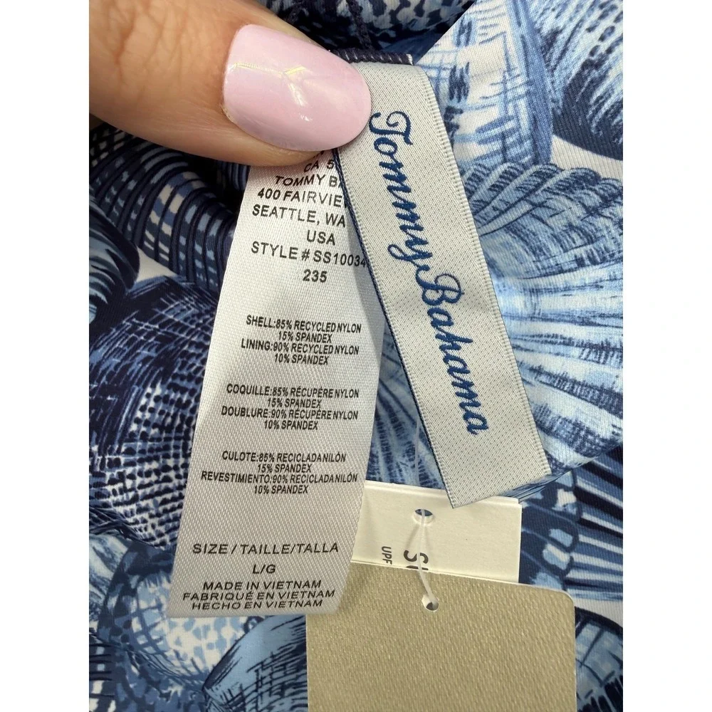 Tommy Bahama Tankini Top Large Blue Shell Print Sanibelle Reversible UPF 50 NEW